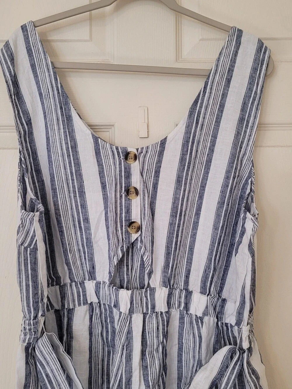 Crown&Ivy Women Wide Leg Sleeveless Linen Jumpsuit Size 20W Coastal Sailor Smock